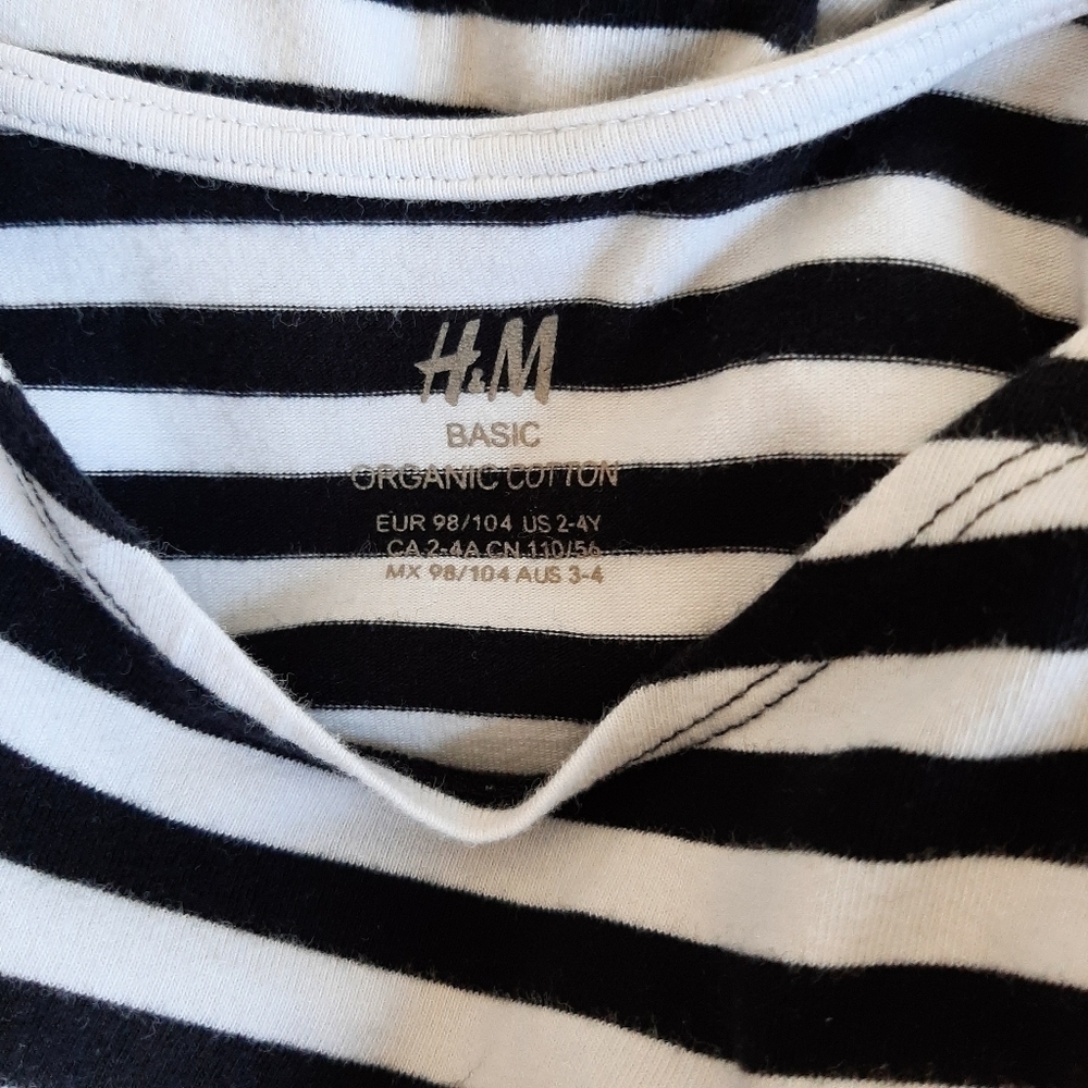 H&M Basic Organic Cotton Black White Striped Dress size 2-4Y - Picture 3 of 6